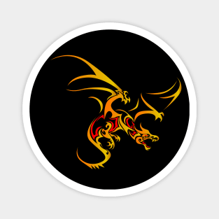 Flying Dragon in Tattoo/Tribal Style, Gold with Red accents Magnet